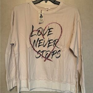 Easel Cream Long Sleeve Tee with Heart and Text Design